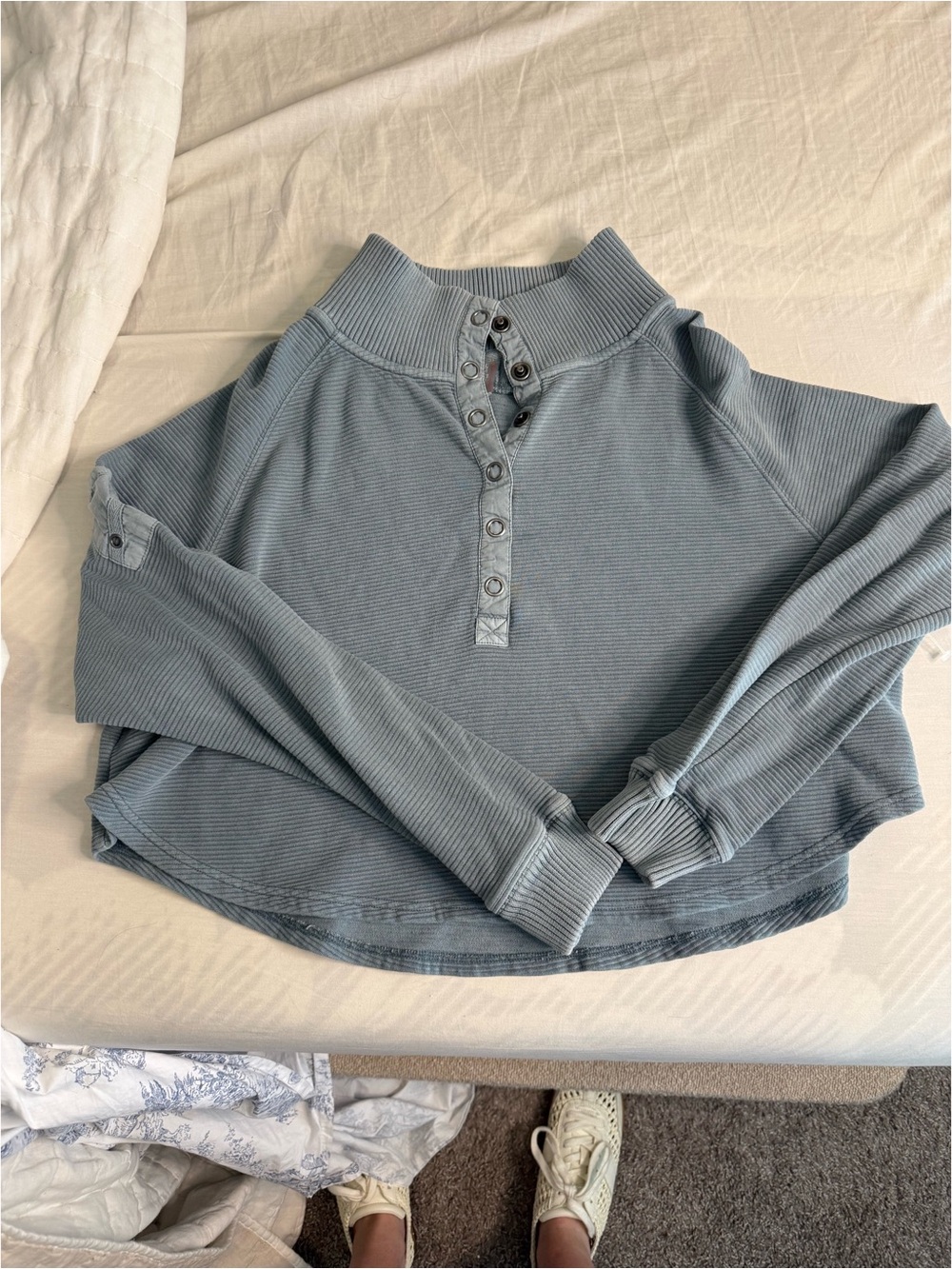 FP Movement by Free People Blue Ribbed Henley Long Sleeve